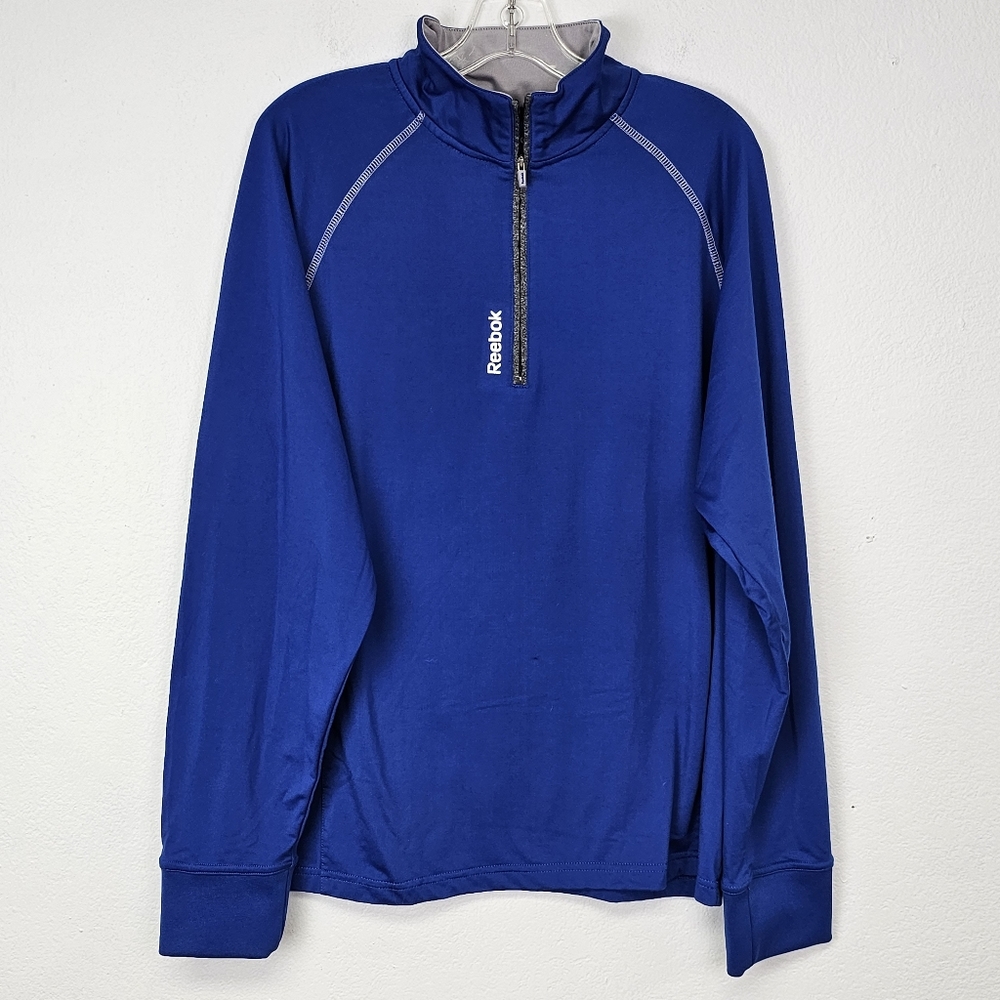 Reebok Jacket Top Blue Athletic Jersey Knit 1/3 Zip Long Sleeve Sz M Activewear